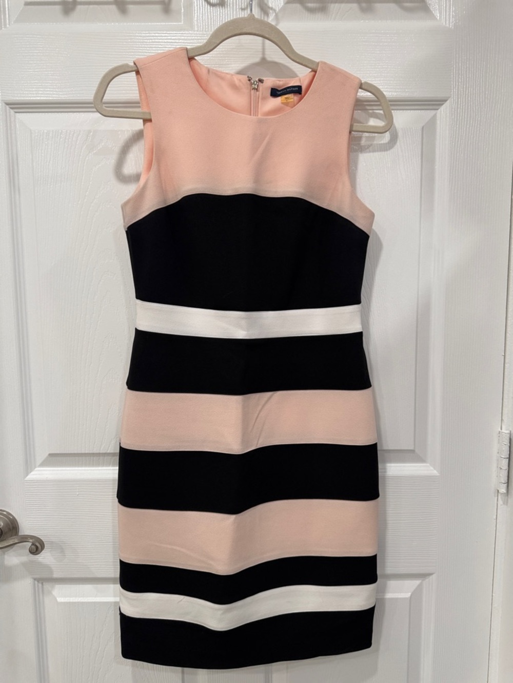 Tommy Hilfiger Pink, Black & White Striped Midi Sheath Dress